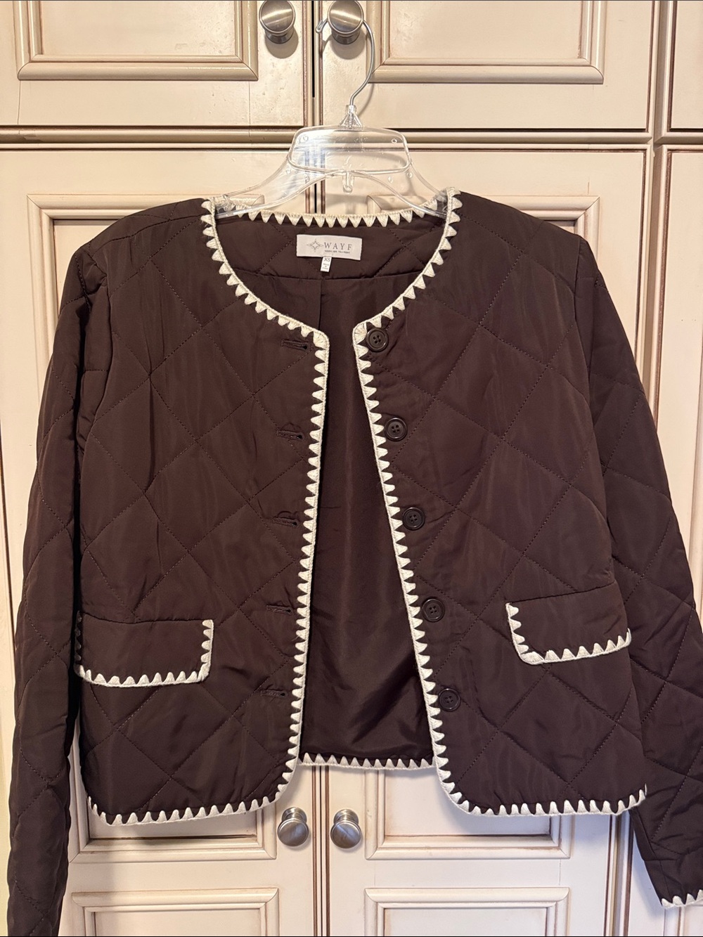 Quilted Brown Jacket with Contrast Trim